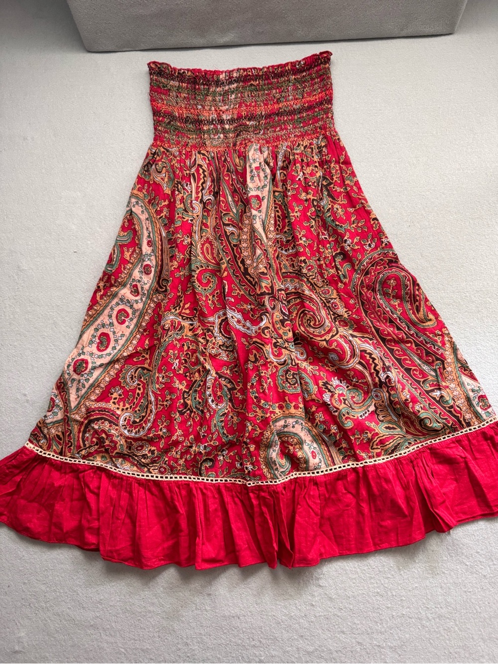 Fun & Flirt Red Paisley Smocked Maxi Skirt